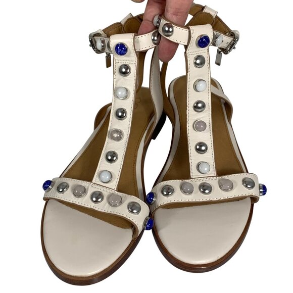 COACH Sadie Embellished Gladiator Off-White Leather Sandal Charm Hang Tag SZ 5.5 - Picture 1 of 6